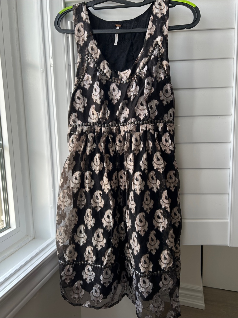 Free People Black and Gold Floral-Patterned Sleeveless Dress